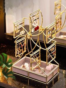 Organisateur de cosmétiques moderne en forme de grande roue, support à bijoux de luxe doré pour coiffeuse et présentoir de beauté - Product Image 4