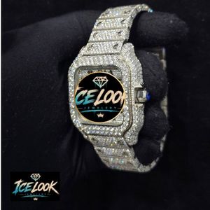 ICE LOOK นาฬิกาควอทซ์ทรงสี่เหลี่ยมผืนผ้าสแตนเลสสตีลสุดหรูสำหรับผู้ชาย 38 มม. หน้าปัดอะนาล็อกประดับเพชร ตัวล็อคแบบพับได้ - Product Image 4