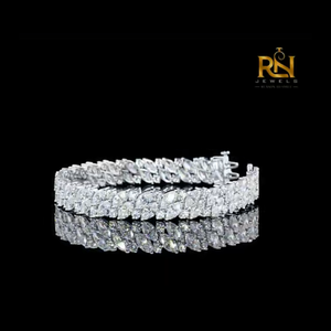 Alternating Marquise and Round Lab Diamond Floral Vine Tennis <b>Bracelet</b> Solid Gold 9K 14K 18K Luxury Bangle Band - Product Image 4