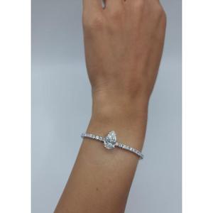 Pulsera de tenis con diamantes talla pera en oro blanco macizo con pera central solitaria, elegante pulsera de tenis, joyería nupcial de lujo - Product Image 1