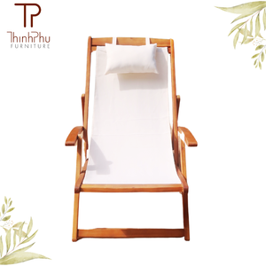 Wooden Folding Beach Chair Adjustable Sling Oxford Fabric Solid Back Foldable Outdoor Furniture <b>for</b> Hotel Swimming <b>Pool</b> <b>Garden</b> - Product Image 4