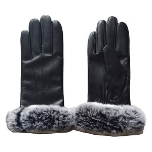 New Winter Season Women's Soft Leather Touchscreen Plain Dressing <b>Gloves</b> with Fur Trim Warm for Casual Use - Product Image 3