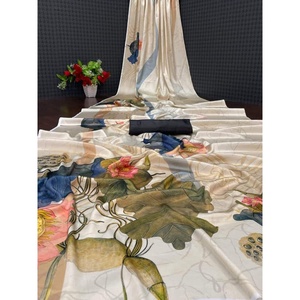 DESIGNER DEVASAN SOIE 4D IMPRESSION NUMÉRIQUE SAREE AVEC CHEMISIER NON COUDU BLANC - Product Image 1