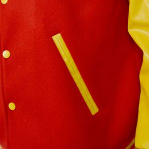 Men's Red Varsity Jacket Yellow PU Sleeves Embroidered M Logo <b>Turn</b>-down Collar Covered <b>Button</b> Closure Casual Breathable Knitted - Product Image 6