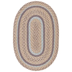 Alfombra ovalada de yute trenzado con patrón a rayas, estilo rústico, base de goma antideslizante, tapete para sala de estar, fácil de limpiar, pelo fino. - Product Image 3