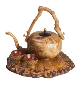 TEA SET WOODEN Nordic Style Coco Palm Wooden Tea Set with Pot and Tray Custom logo Coconut Wood <b>Teapot</b> and Cup Sets - Product Image 2