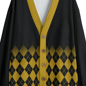 เสื้อคาร์ดิแกนไหมพรมคอวีลายอาร์ไกล์ รุ่นอัลฟ่า ลักซ์ สีดำทอง พรีเมียม สำหรับฤดูหนาว แบบยูนิเซ็กซ์ สวมใส่สบาย ปิดด้วยกระดุมแบบปกปิด - Product Image 2