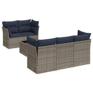 Ensemble de canapé de patio 6 pièces en poly rotin gris avec coussins Mobilier d'extérieur durable - Product Image 2