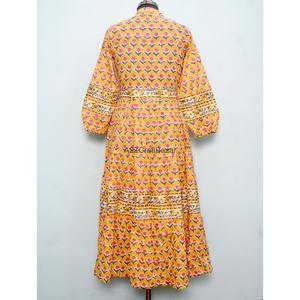 Vestido Maxi Casual Elegante al por Mayor para Mujer, Cuello en V, Ajuste Holgado, Abotonado, de Algodón Floral Transpirable con Cintura Natural - Product Image 6