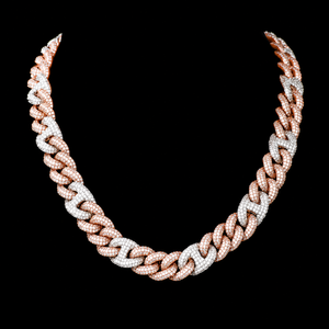18K Rose Gold Plated Moissanite Cuban Link Chain <b>Statement</b> <b>Necklace</b> Micro Pave Round Brilliant Cut Unisex Luxury Fashion Jewelry - Product Image 1