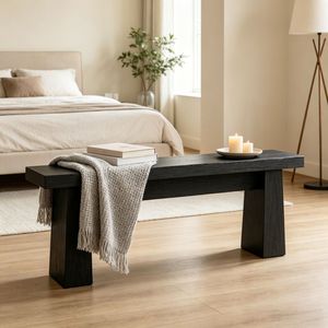 Panca Elegante in Legno Massello per Camera da Letto, Comoda e Minimalista in Stile Scandinavo, Arredo d'Accento per Hotel o Soggiorno - Product Image 1
