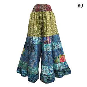Pantalon palazzo taille haute en patchwork de soie fait main, à volants superposés, coupe large, style hippie, pour festival, avec cordon de serrage, été - Product Image 5