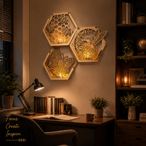 Laser Cut Hexagon <b>Wall</b> Light | Wooden LED <b>Wall</b> Lamp | Nature Inspired Decorative <b>Wall</b> <b>Sconce</b> | Butterfly & Hummingbird Wooden - Product Image 5