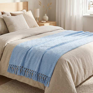 Contemporary Color Block <b>Woven</b> <b>Blanket</b> 140x200 cm Oversized Cotton Bed Throw Coastal Lounge Decor - Product Image 1