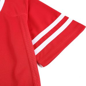 Red <b>V</b>-<b>Neck</b> Short Sleeve Sublimation Sport Jersey with <b>White</b> Stripes Quick Dry Polyester Casual <b>Shirt</b> Summer Wear ODM - Product Image 5