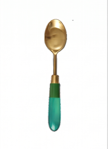 Cuillères à thé dorées avec manches en résine turquoise, ensemble de couverts modernes, compatibles lave-vaisselle, vaisselle de fête - Product Image 3