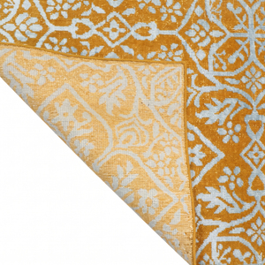 Tapis d'appoint personnalisé en laine écologique, antidérapant, tufté à la main, motif floral or jaune moutarde et bleu, pour hôtel, villa, salon - Product Image 5