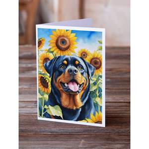 Whimsical Rottweiler in Sunflowers A7 Tarjetas de notas en blanco Paquete de 8 con sobres Tarjetas de felicitación de tamaño 5x7 - Product Image 2