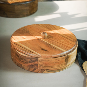 Olla de Madera para Roti, Diseño Artístico, de Madera de Acacia, Duradera y Ecológica, con Tapa, para Cocina - Product Image 1