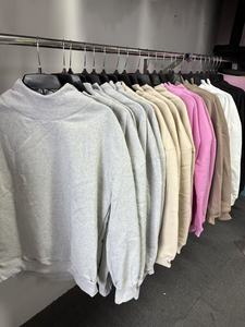 Women's Oversized <b>Stand</b> Collar Sweatshirt Solid Color <b>Drop</b> Shoulder Cotton Blend Knitted Autumn Wear Regular Length Full Sleeve - Product Image 2