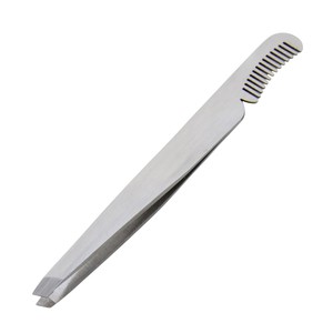 Pinzas de Cejas Curvas y Inclinadas de Acero Inoxidable Hechas a Mano, Herramienta de Belleza Profesional KOUNAIN, Pinzas Multi-Plasma para Depilar Cejas con Acabado Brillante - Product Image 3