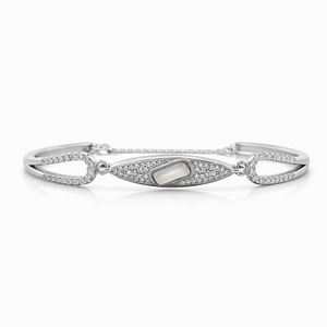 Pulsera de Plata de Ley 925 con Madreperla y Circonitas, Diseño Elegante con Acabado en Rodio, Estilo Brazalete, Joyería Fina para Mujer - Product Image 1