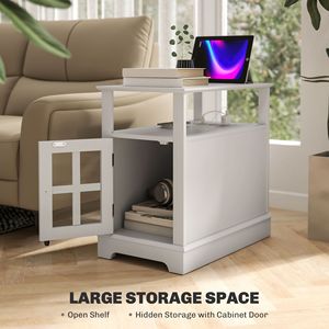 Tavolino Moderno Bianco con Stazione di Ricarica e Porte USB per Soggiorno, Tavolino Stretto con Vano Portaoggetti - Product Image 5