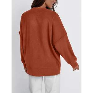 เสื้อสเวตเตอร์คอกลมแขนยาวโอเวอร์ไซส์ของผู้หญิง2024 2025เสื้อสวมสบายสำหรับฤดูหนาวฤดูใบไม้ร่วง - Product Image 1