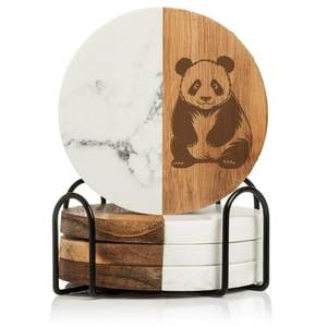 Juego de posavasos de madera natural con efecto mármol, tapetes de protección duraderos para el hogar, bar, salón, cafetería y restaurante - Product Image 3