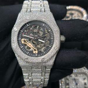 Custom Skeleton White Full Iced Out Round Moissanite Diamond <b>Mechanical</b> Hip Hop Luxurious Stylish <b>Watch</b> for Men Gift - Product Image 6