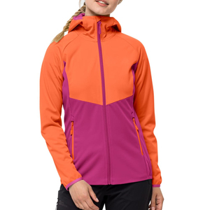 Veste softshell pour femme avec capuche, blocs de couleur, fermeture éclair, résistante à l'eau, vêtement d'extérieur, coupe classique, toutes saisons - Product Image 1