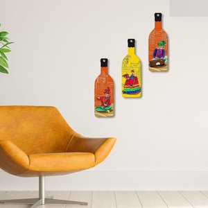 Rajasthani Music Culture Wooden Wall Hanging-Handcrafted Bottle Shaped Art Sign <b>Plaque</b> - Product Image 3
