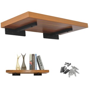 Mango Wood <b>Floating</b> Wall <b>Shelf</b> Black <b>Brackets</b> Wholesale India | Modern Home Storage - Product Image 1