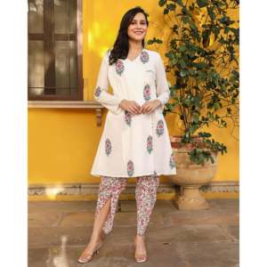 Angrakha Set in Snowy Pattern Casual Cotton <b>Kurta</b>/Kurti XS Size for India/Pakistan Kurti New Arrival <b>Women</b> Pure Cotton <b>Kurta</b> set - Product Image 4