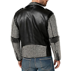 Veste en cuir véritable à pointes et clous, style rock punk, réversible, respirante, première couche, style rock star pour hommes - Product Image 5