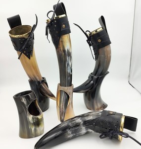 Luxurious Handcrafted Love Style Buffalo Horn <b>Drinking</b> Horn with Leather Holder <b>Stand</b> Brass Rim-Business Gift - Product Image 3