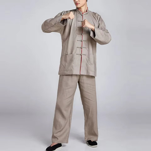 Uniforme de Kung Fu de Lino y Algodón Beige Unisex de Alta Calidad, Traje Tradicional de Tai Chi, Conjunto de Artes Marciales, OEM Personalizado - Product Image 2