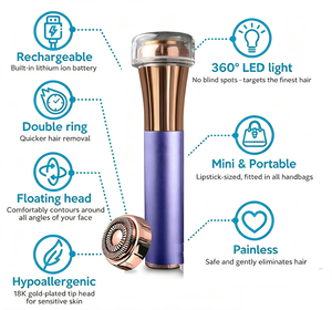 Rechargeable Facial Hair Remover big blade head 360-degree LED 18K gold plated Type C rose gold plated - Product Image 6
