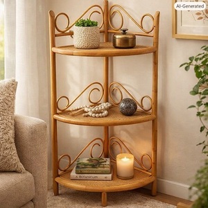 Elegant Bamboo Corner Shelf Three Tier <b>Storage</b> Rack Contemporary Design Home <b>Stool</b> Ottoman Living Room Furniture Apartment Decor - Product Image 2