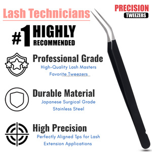 Nuevas pinzas de aislamiento para pestañas, agarre de fibra de acero inoxidable curvo de 90 grados para extensiones de pestañas, Punta puntiaguda, pestañas rizadas - Product Image 3