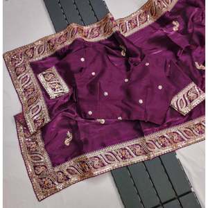 Designer Wedding Apparel <b>Saree</b> with Multi-Treads Embroidery Sequins Work and Coding - Product Image 2