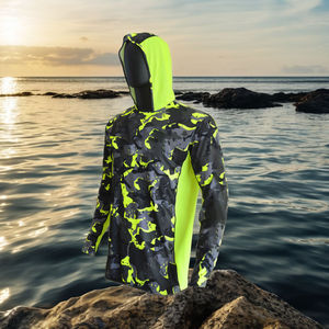 Chemise de pêche à manches longues pour homme, à capuche, imprimé camouflage, séchage rapide, UPF 50, haut de sport d'extérieur, vert noir - Product Image 3
