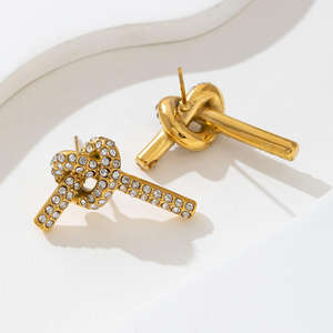 Nuevos Pendientes Modernos de Oro Sólido de 14K con Diamantes Cultivados en Laboratorio, Diseño de Nudo con Pavé, Joyería de Moda de Diseñador, Regalo para Ella - Product Image 2