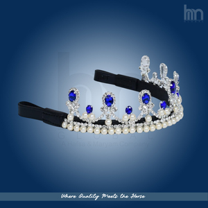 Fronture de cheval en cuir personnalisée haut de gamme, bleu roi, ornée de cristaux et de perles, style couronne/tiara, pour équestre, vente en gros, OEM - Product Image 4