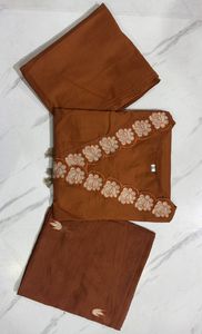 Elegant Rust Brown Floral Embroidered Kurta Palazzo <b>Dupatta</b> Set Women Ethnic 3 Piece Suit For Wholesale - Product Image 5