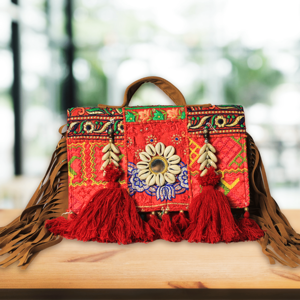 Premium Quality Kambhari <b>Patchwork</b> Red Color Boho Hand <b>Bag</b> Available for Affordable Price from India - Product Image 3