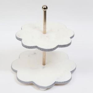 High Quality Metal Marble and Stainless Steel Metal 2 <b>Tier</b> <b>Cake</b> Stand Flower Shape Silver Color Border Wedding Decoration - Product Image 1