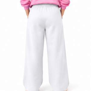 Pantalon de survêtement blanc pour femme, coupe large, taille élastique, décontracté, avec poches latérales et logo personnalisé pour un usage quotidien - Product Image 2