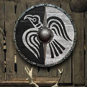 Bouclier en bois rustique nordique viking, rond, artisanal, pour la décoration de la maison, l'affichage historique et l'utilisation en costume. - Product Image 3