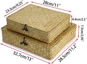 Ensemble de 2 paniers de rangement tressés en jonc de mer rustique, écologiques et de haute qualité, avec couvercle, collection Printemps, couleur personnalisable, multi-usages - Product Image 4